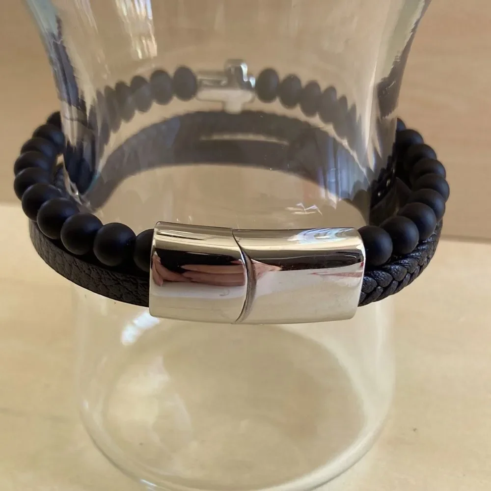 Leather Cross Bracelet
